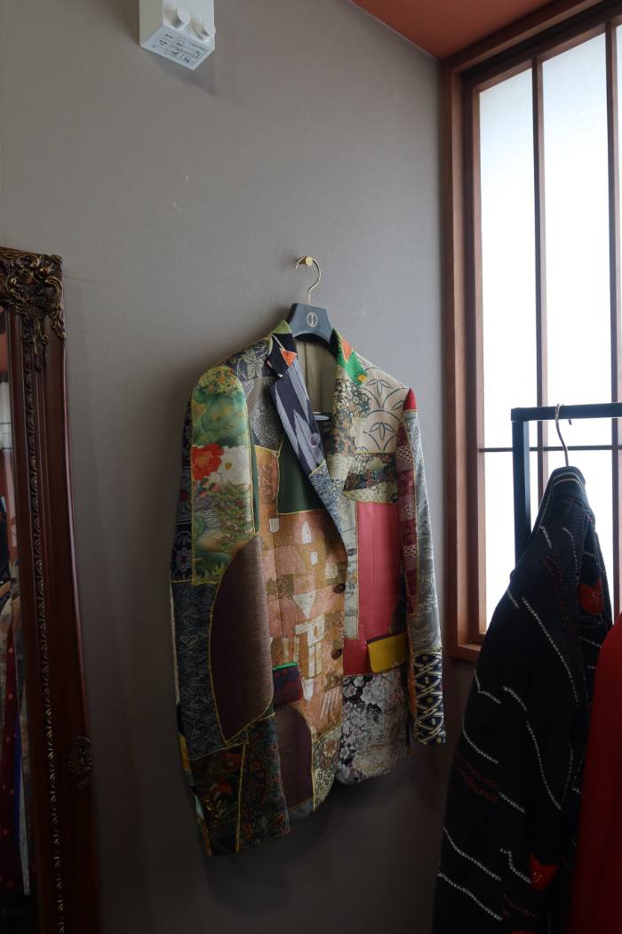 A jacket tailored from vintage kimono fabrics