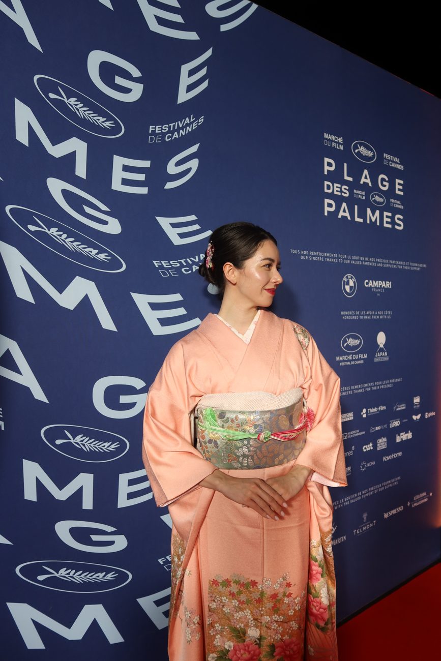 Erika, founder of Elevate, in a traditional furisode at the Cannes Gala