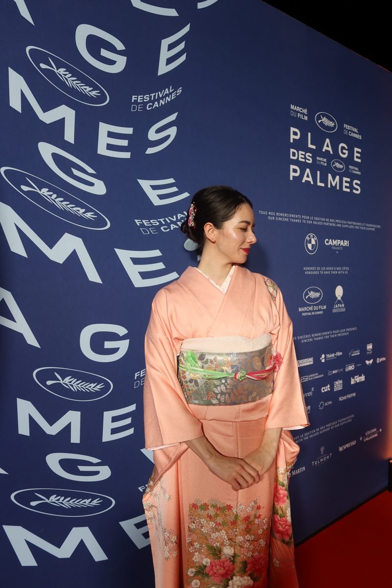 In a pink kimono